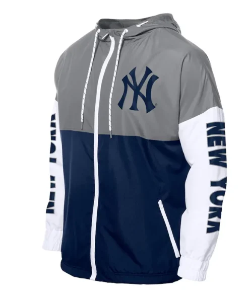 NY Yankees Color Block Navy-Gray Hoodie Windbreaker