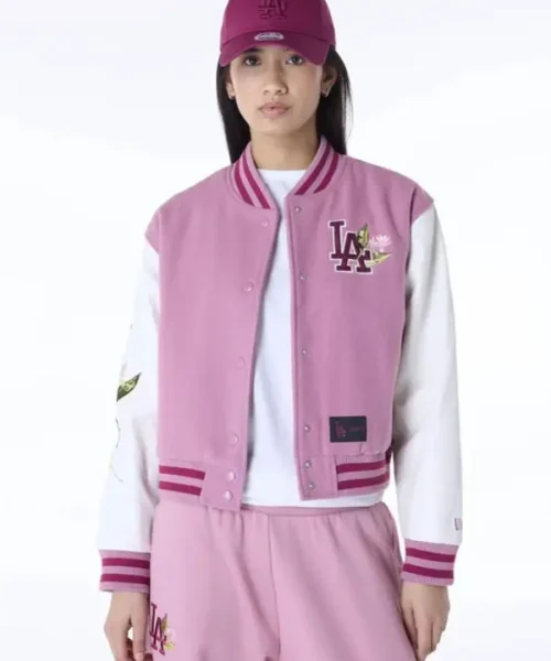 New Era LA Dodgers Floral Pink Varsity Jacket