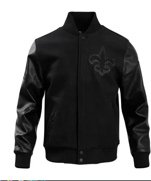 New Orleans Saints Triple Black Varsity Wool-Leather Jacket