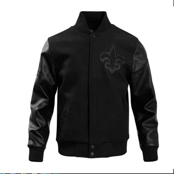 New Orleans Saints Triple Black Varsity Wool-Leather Jacket