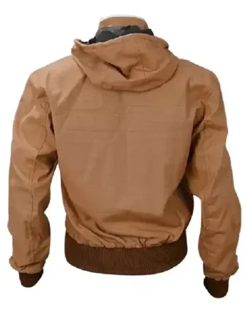 New PrShop Beth Dutton TV Series Yellowstone Kelly Reilly Cotton Brown Bomber Fur Collar Jacket with Hood For Sale back side ject