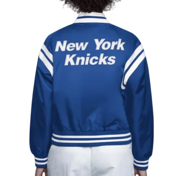 NY Knicks Blue-White Full Count Satin Jacket - Image 2