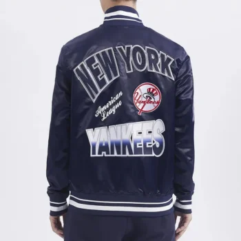 NY Yankees Turn It Up M Classic Rib Navy Satin Jacket - Image 2