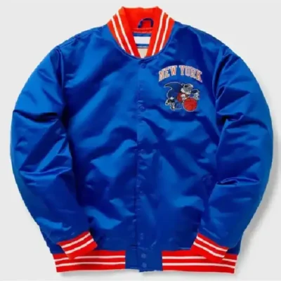 Ny Knicks Heavyweight Blue Satin Jacket