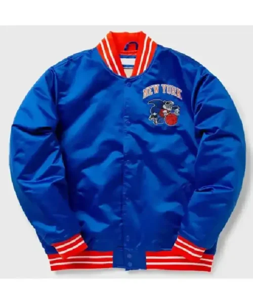 Ny Knicks Heavyweight Blue Satin Jacket