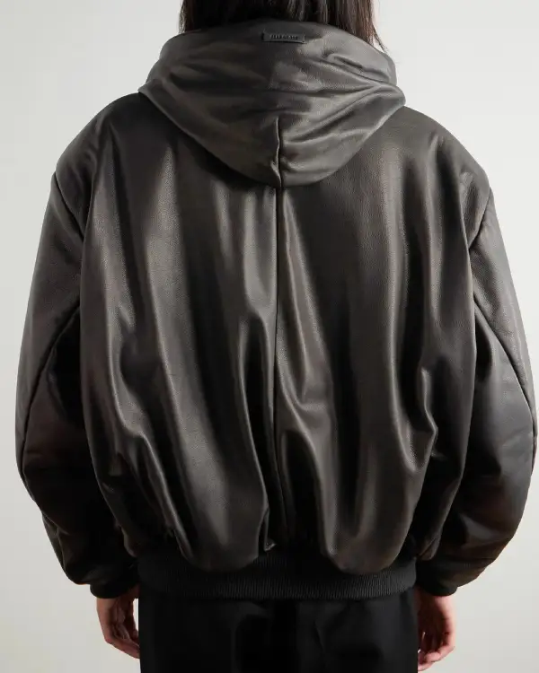 Order Oversized Padded Leather Hooded Bomber Jacket Sale