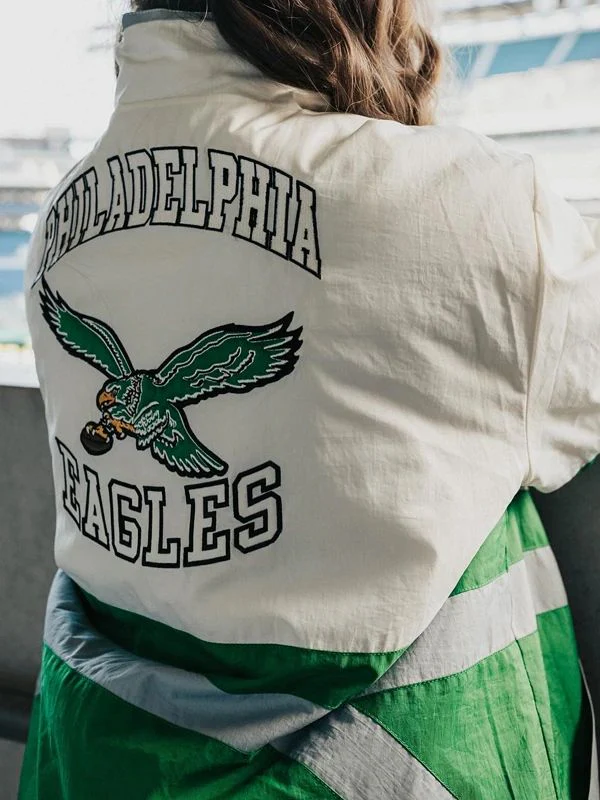 Order Philadelphia Eagles Green and White Starter Half-Zip Jacket Sale