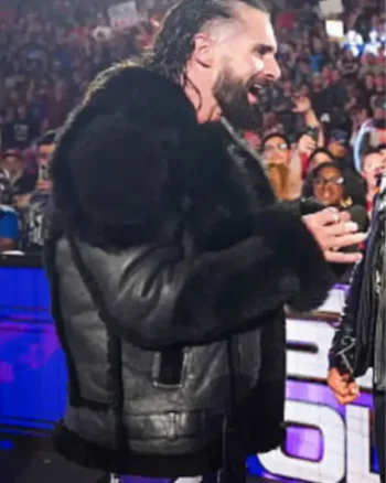 Seth Rollins Monday Night RAW Black Fur Leather Jacket - Image 2