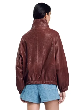Womens Brown Oversized Crocodile Leather Jacket - Image 2