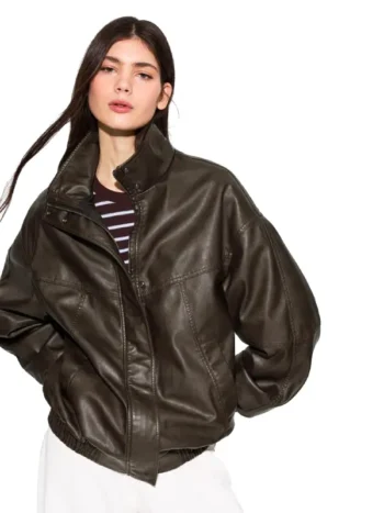 Womens Leather Effect Oversize Jacket - Image 2