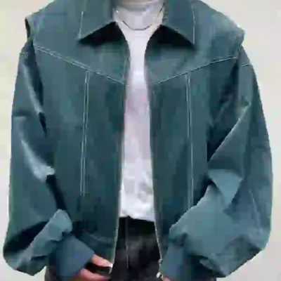 Oversized Contrast Stitch Jacket Deep Green