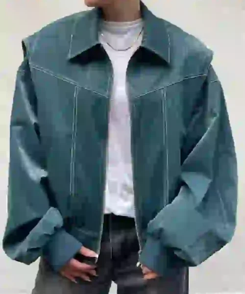 Oversized Contrast Stitch Jacket Deep Green