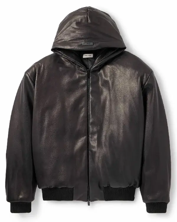 Oversized Padded Leather Hooded Leather Bomber Jacket