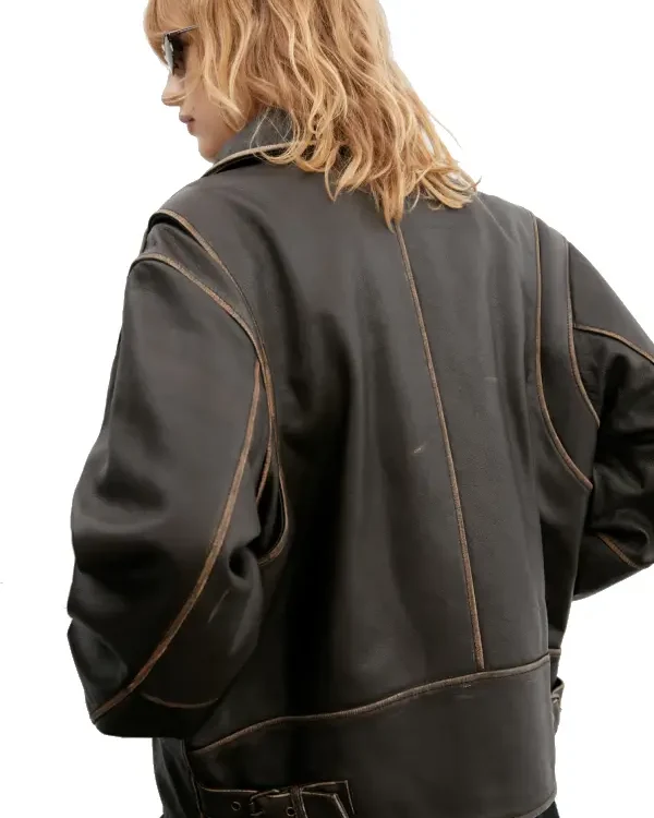 Oversized Worn-Effect Leather Jacket