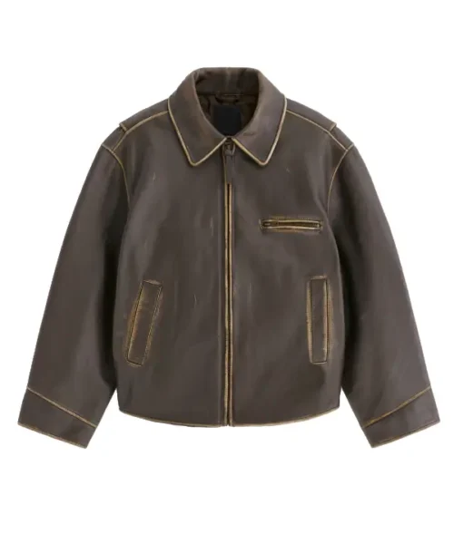 Oversized Worn-Effect Leather Jacket