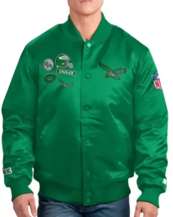 Philadelphia Eagles Exclusive Kelly Green Varsity Satin Jacket