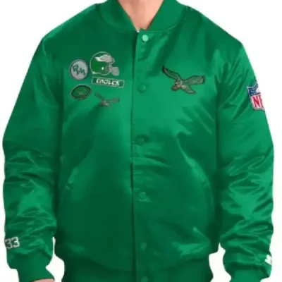Philadelphia Eagles Exclusive Kelly Green Varsity Satin Jacket