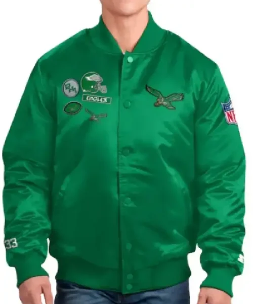 Philadelphia Eagles Exclusive Kelly Green Varsity Satin Jacket