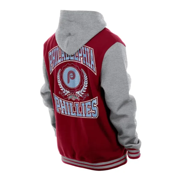Throwback Prep Philadelphia Phillies Burgundy Hoodie Jacket - Image 2