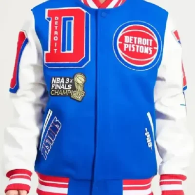 Royal And White Detroit Pistons Mashup Varsity Jacket