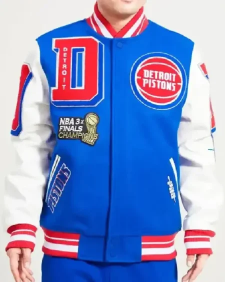Royal And White Detroit Pistons Mashup Varsity Jacket
