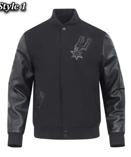 San Antonio Spurs Triple Black Varsity Wool-Leather Jacket