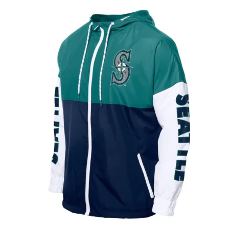 Seattle Mariners Color Block Navy-Aqua Hoodie Windbreaker