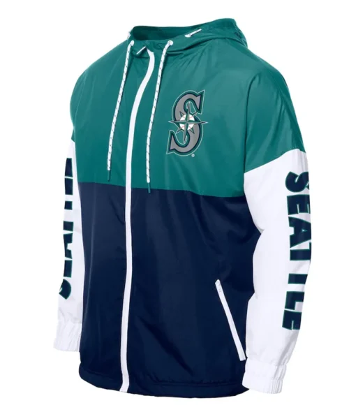 Seattle Mariners Color Block Navy-Aqua Hoodie Windbreaker
