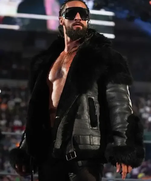 Seth Rollins Monday Night RAW Black Fur Leather Jacket