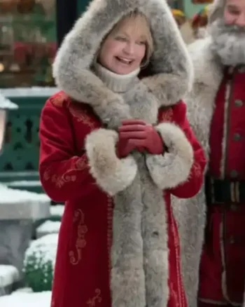 Shop Goldie Hawn The Christmas Chronicles 2 2020 Mrs Claus Fur Hood Red Long Coat Sale