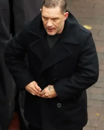 Shop Harry Da Souza TV Series MobLand 2025 Tom Hardy Black Double Breasted Wool Coat  For Sale