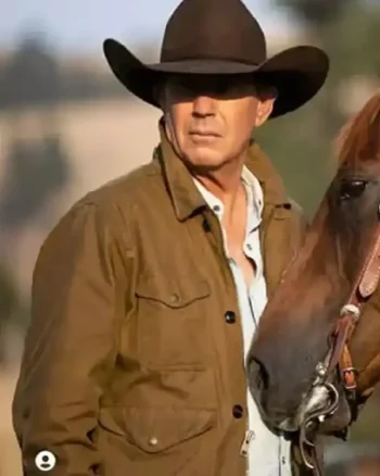 Shop John Dutton TV Series Yellowstone Season 02 Kevin Costner Brown Cotton Field Jacket