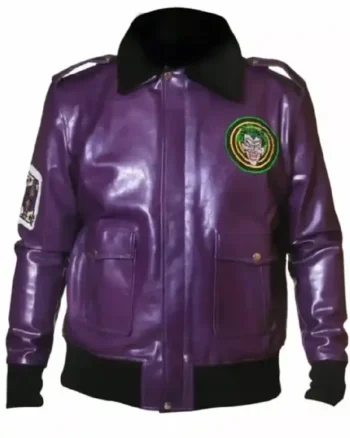 Shop Joker Goon Purple Leather Bomber Jacket Sale