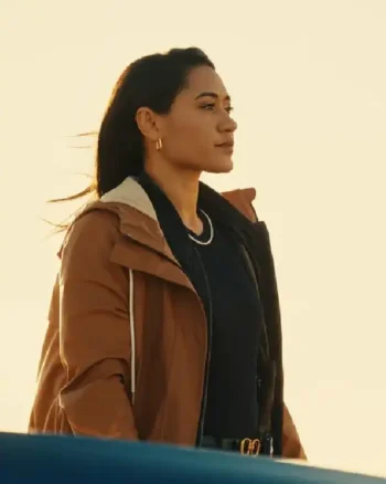 Shop Joséphine Jobert TV Series Saint-Pierre S01 Arch Brown Hooded Coat For Women Sale side post