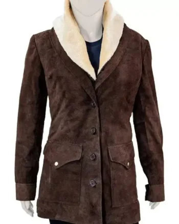 Shop Kelly Reilly Yellowstone Season 02 Beth Dutton Brown Womens Long Fur Collar Coat Jacket For Sale