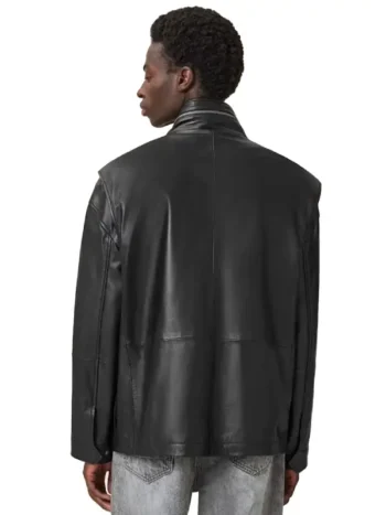 Mens Halton Funnel Collar Leather Jacket - Image 2
