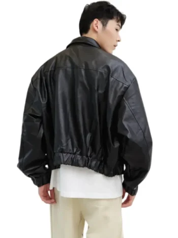Mens Oversized Leather Flight Bomber Jacket - Image 2