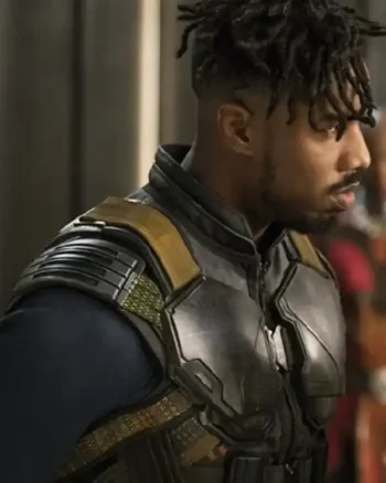 Shop Michael B Jordan Movie Black Panther Erik Killmonger Leather Costume Vest For Sale