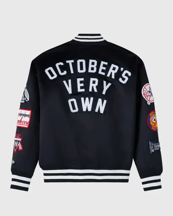 Shop OVO x New Era x MLB New York Yankees Satin Black Varsity Jacket For Sale