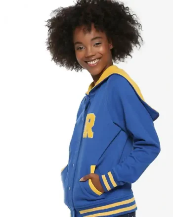Riverdale R Logo Cheer Girls Blue Bomber Cotton Hoodie Varsity Jacket - Image 4