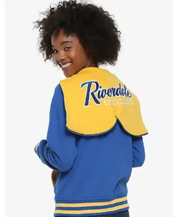 Riverdale R Logo Cheer Girls Blue Bomber Cotton Hoodie Varsity Jacket - Image 3