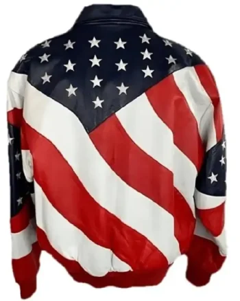Shop Robert Matthew Independence Day American Flag Shirt Style Collar Leather Jacket Sale