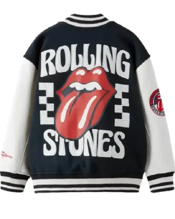 Shop Rolling Stones Black and White Varsity Jacket on Sale