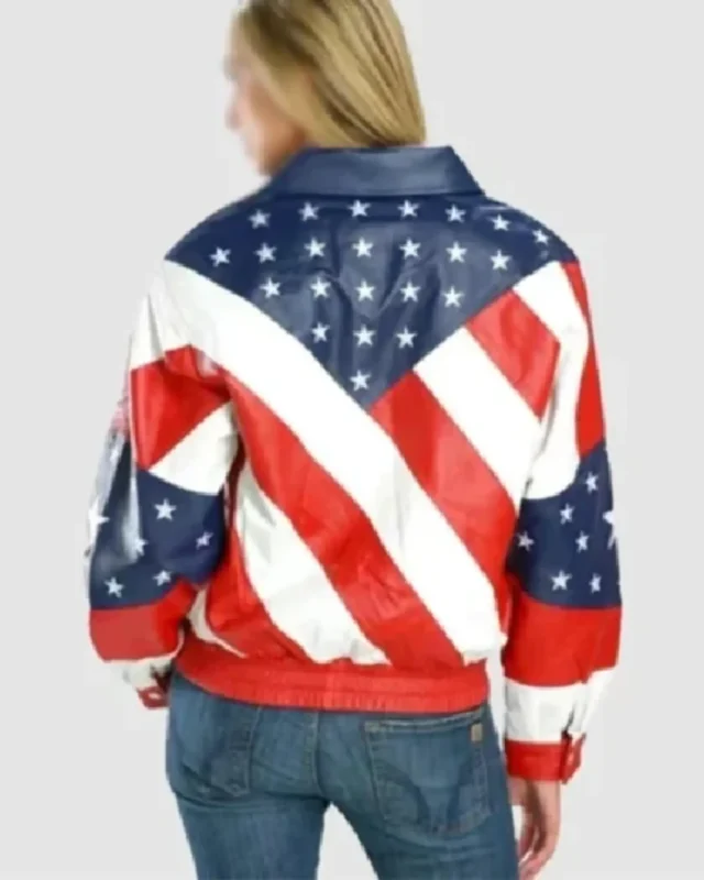 Shop USA Flag Multi-Color Women Leather Jacket For Sale