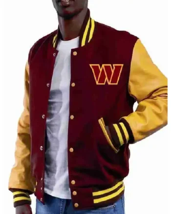 Shop Washington Football Commanders Maroon and Yellow Varsity Jacket For Sale