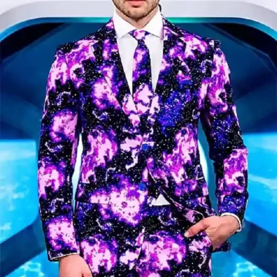 Thanksgiving Galaxy Print Purple Suit