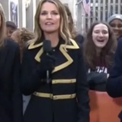 The Today Show 2025 Savannah Guthrie Gold Trim Black Coat