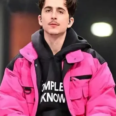Timothee Chalamet Pink Puffer Jacket