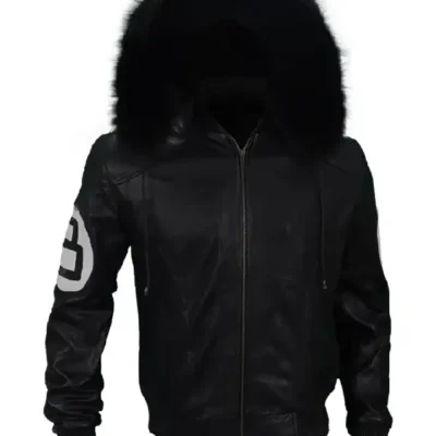 Unisex 8 Ball Black Varsity Bomber Parka Leather Jacket