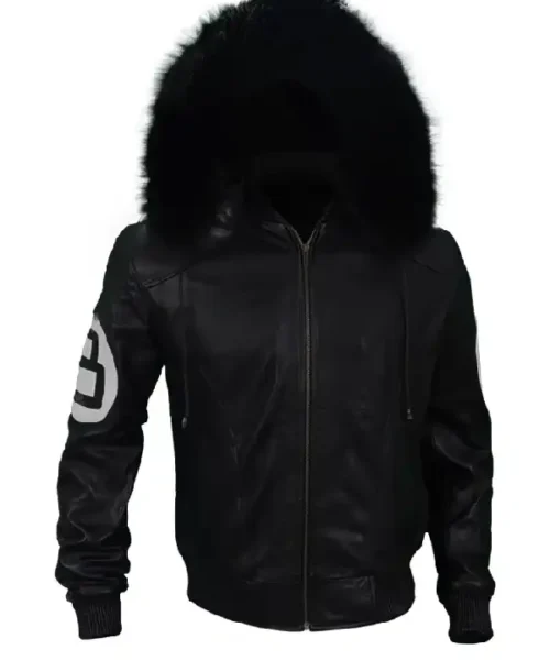 Unisex 8 Ball Black Varsity Bomber Parka Leather Jacket
